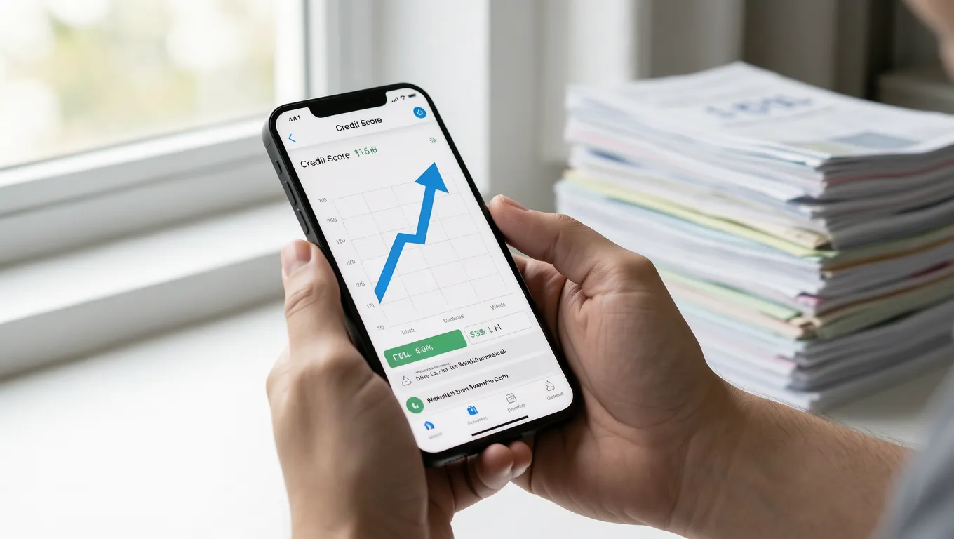 Using a mobile device to track bad credit progress and financial health.