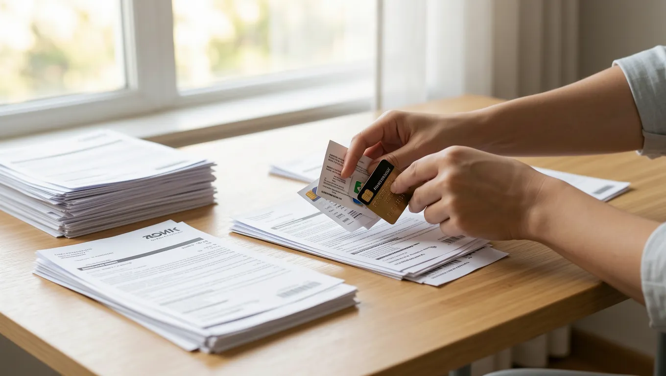 Person organizing documents to manage best personal loans for high interest debt