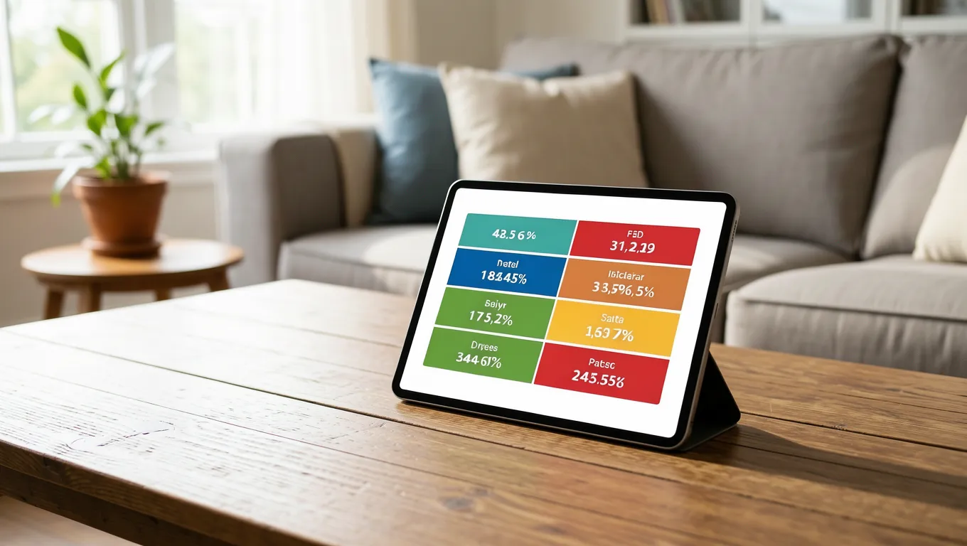 Digital dashboard showing best rates for personal loans on a tablet screen