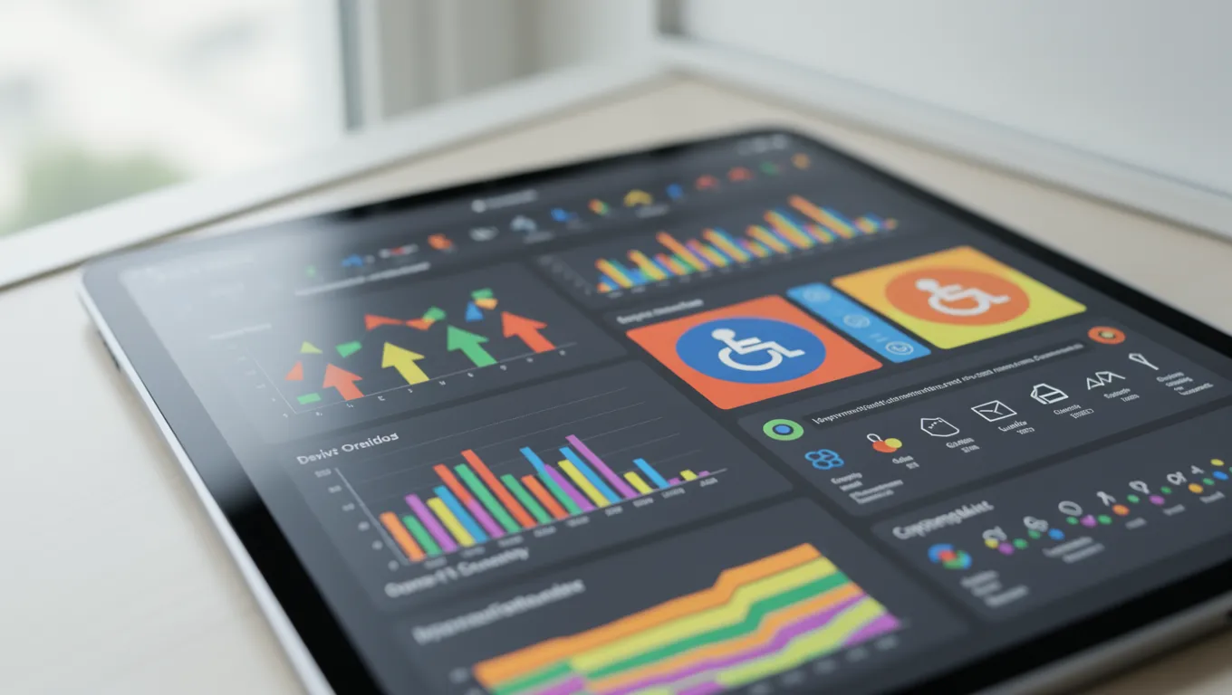 Digital tablet showing accessibility icons for financial data