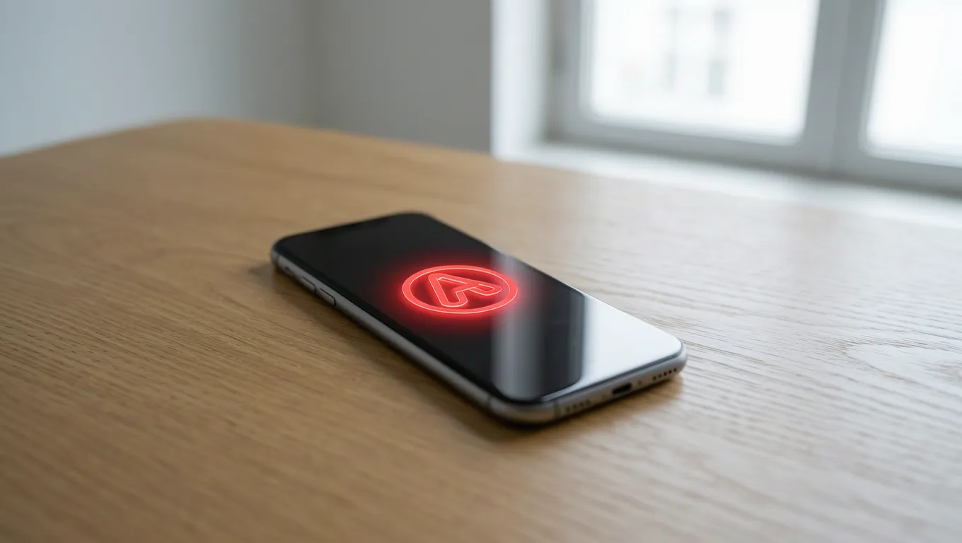Smartphone showing an urgent financial notification on a desk