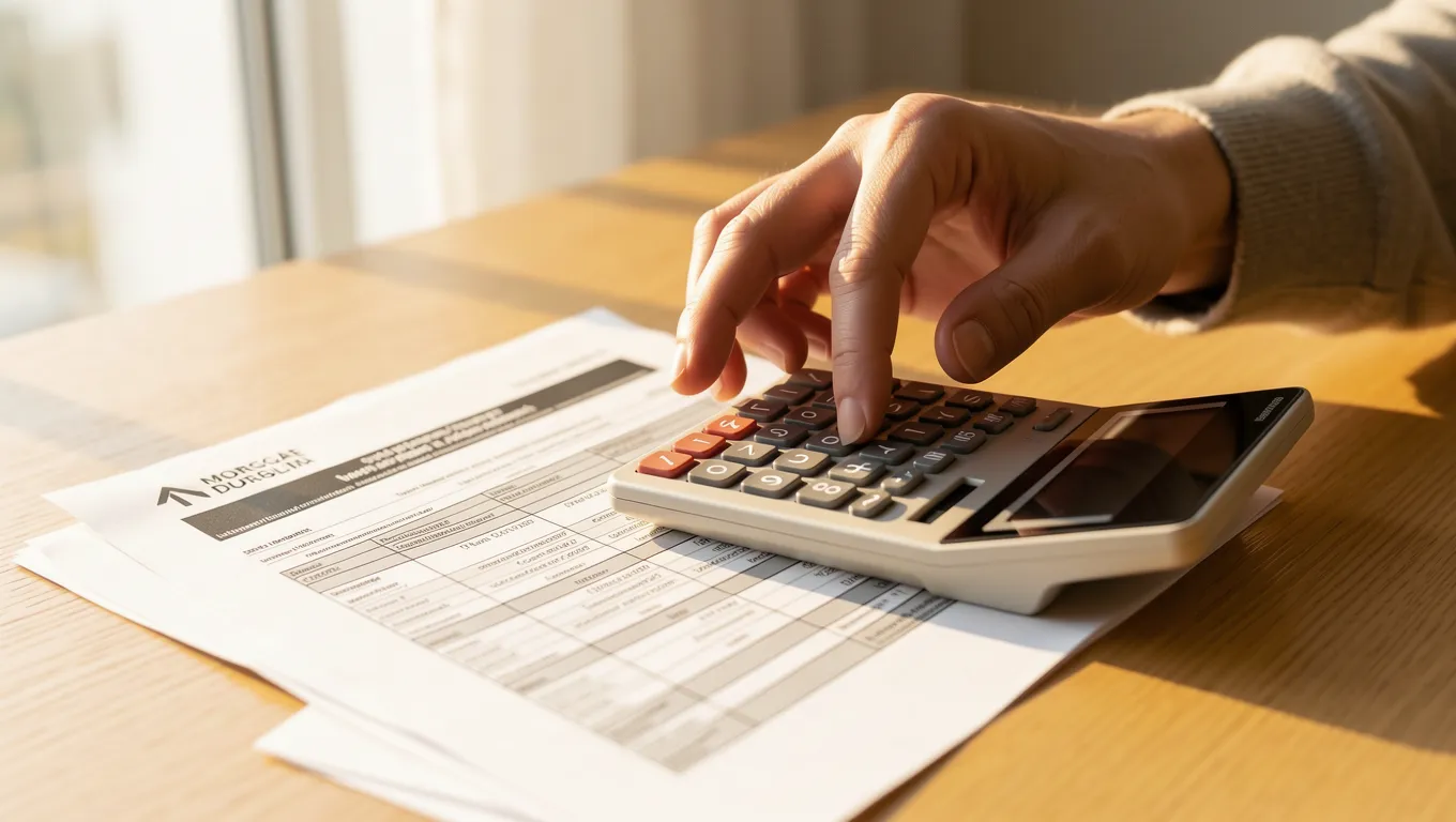 Person calculating mortgage costs with documents