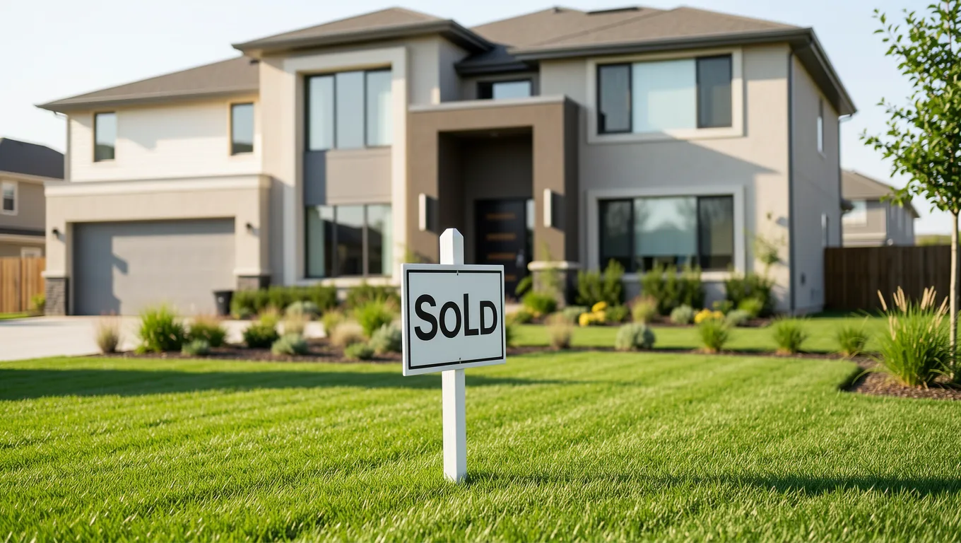 A beautiful residential home featuring an FHA loans real estate sign.