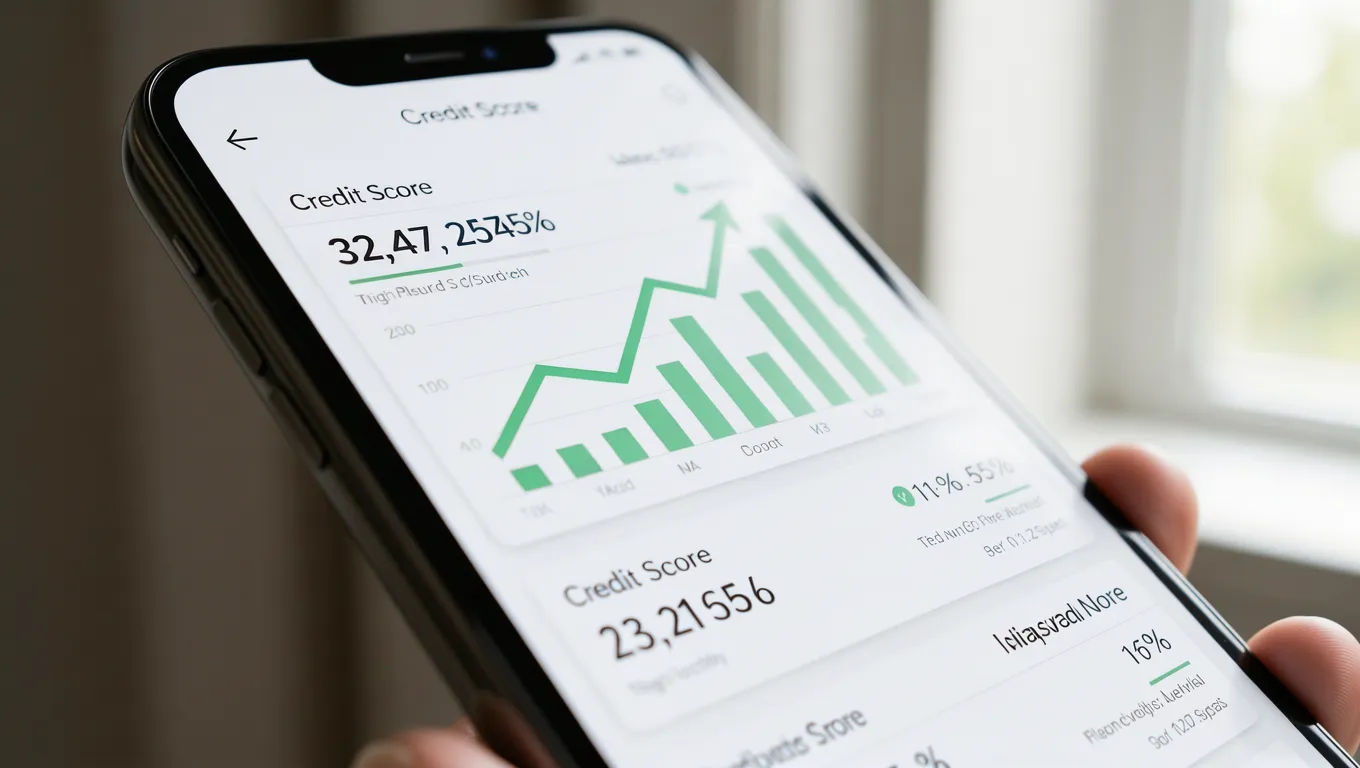 Digital credit score dashboard illustrating ways to increase your credit 9672