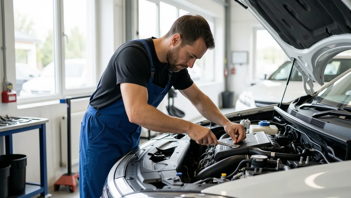 Professional mechanic repairing an engine to illustrate no credit check personal loans fast for car repairs.