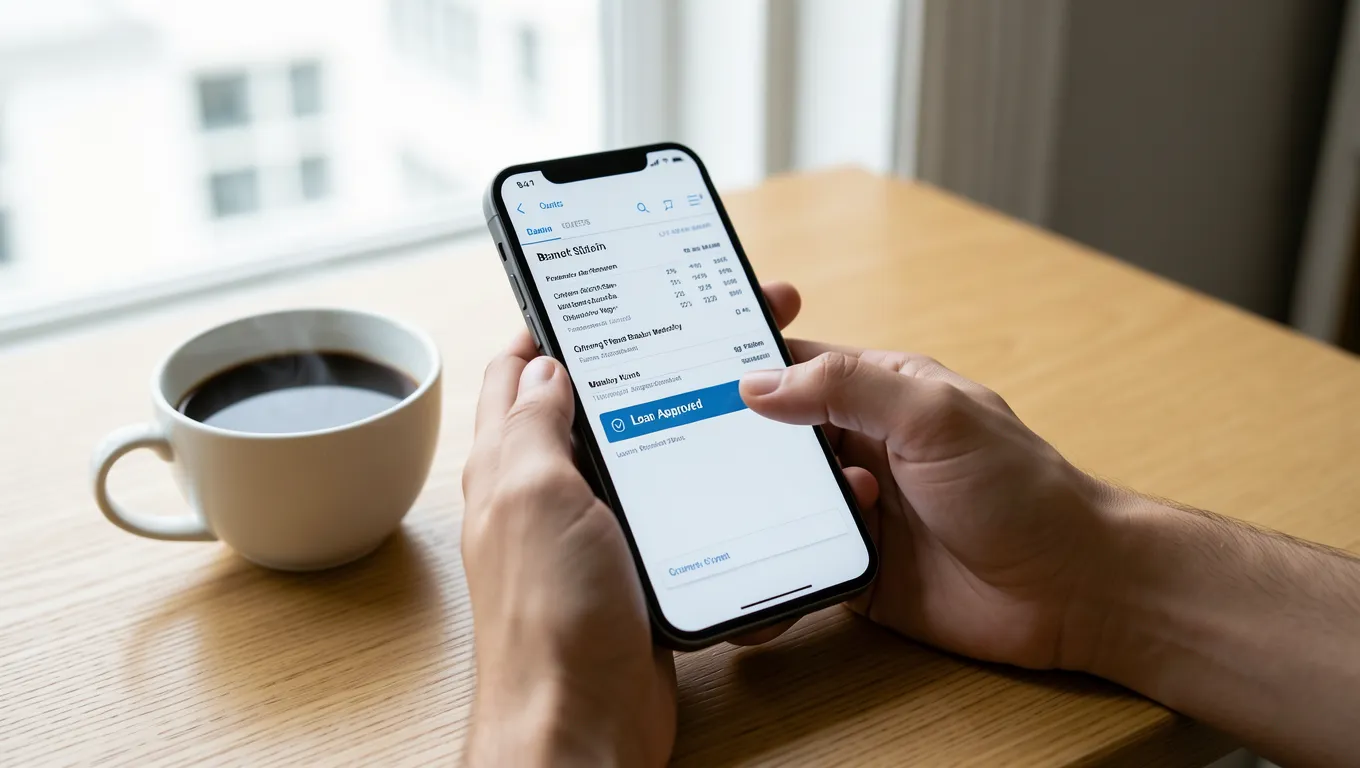 Close-up of a smartphone showing loan approval for a no credit check personal loans with no cosigner scenario.