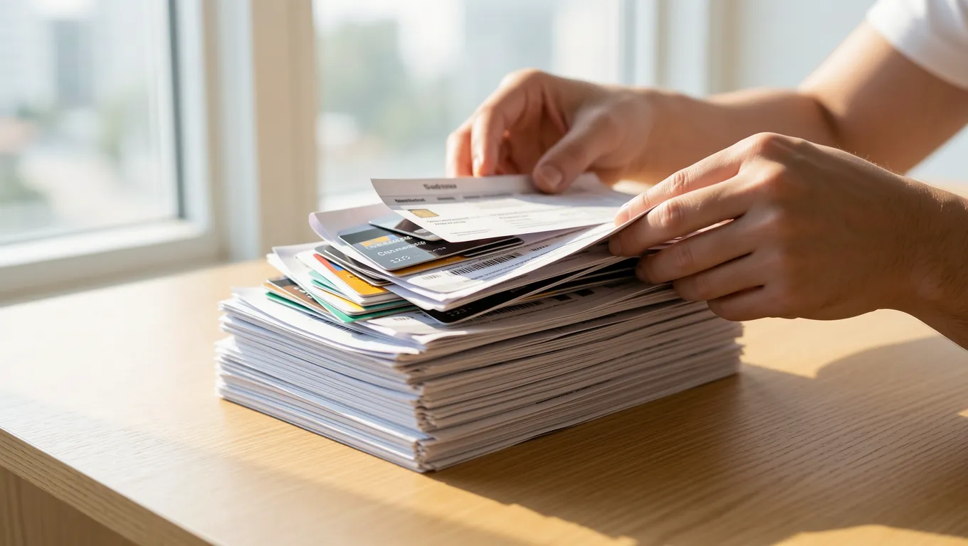 Organizing various high-interest debt statements to prepare for personal loans for debt relief in 2026.