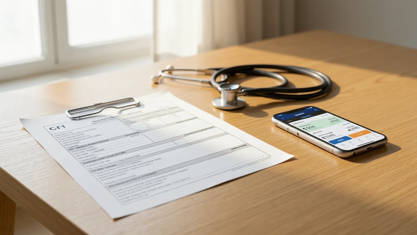 Medical bills and stethoscope representing personal loans for medical bills