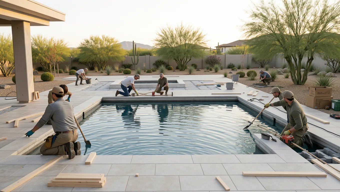 Luxury backyard pool installation representing personal loans up to $50,000 for home projects